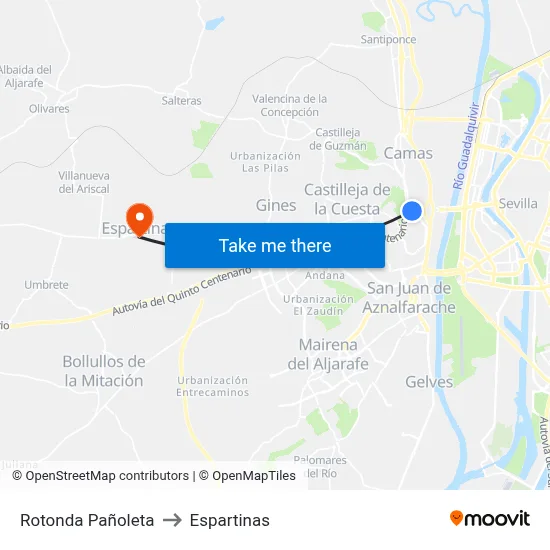 Rotonda Pañoleta to Espartinas map