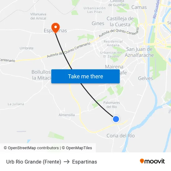 Urb Rio Grande (Frente) to Espartinas map