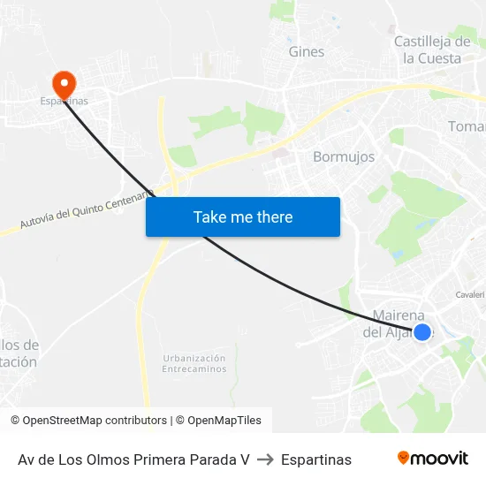 Av de Los Olmos Primera Parada V to Espartinas map