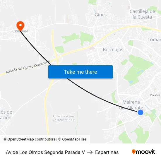 Av de Los Olmos Segunda Parada V to Espartinas map