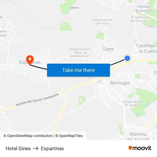 Hotel Gines to Espartinas map