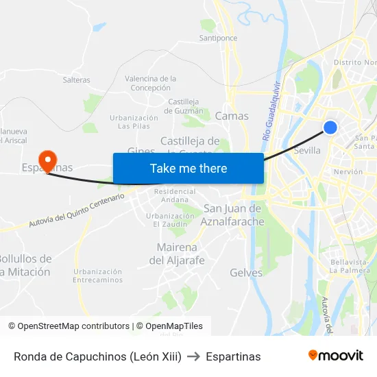 Ronda de Capuchinos (León Xiii) to Espartinas map