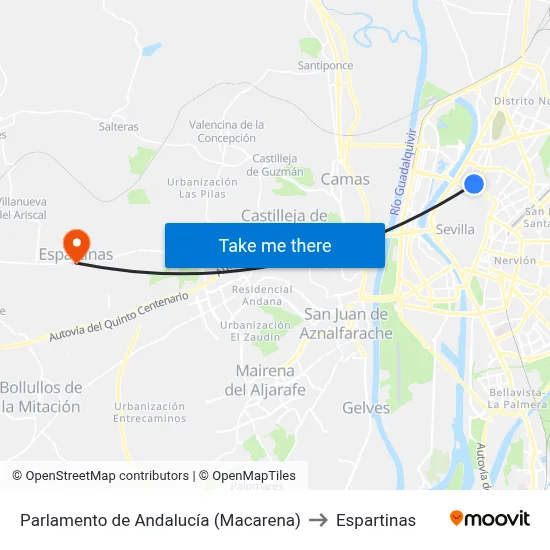 Parlamento de Andalucía (Macarena) to Espartinas map