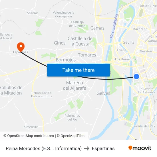 Reina Mercedes (E.S.I. Informática) to Espartinas map