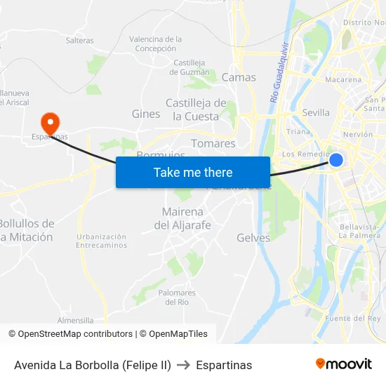 Avenida La Borbolla  (Felipe II) to Espartinas map