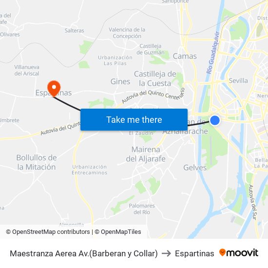 Maestranza Aerea Av.(Barberan y Collar) to Espartinas map