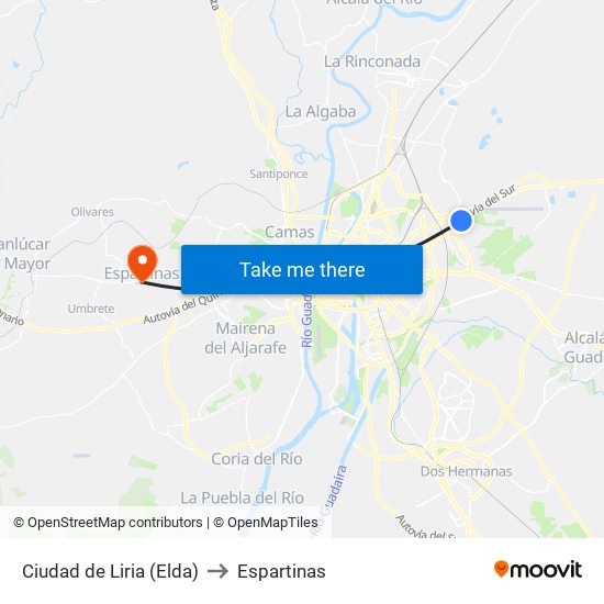 Ciudad de Liria (Elda) to Espartinas map