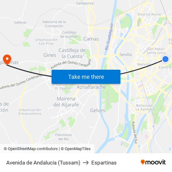 Avenida de Andalucía (Tussam) to Espartinas map