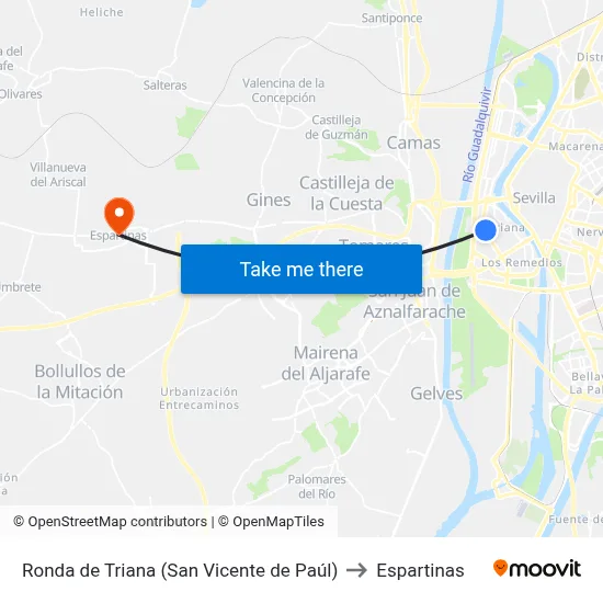 Ronda de Triana (San Vicente de Paúl) to Espartinas map