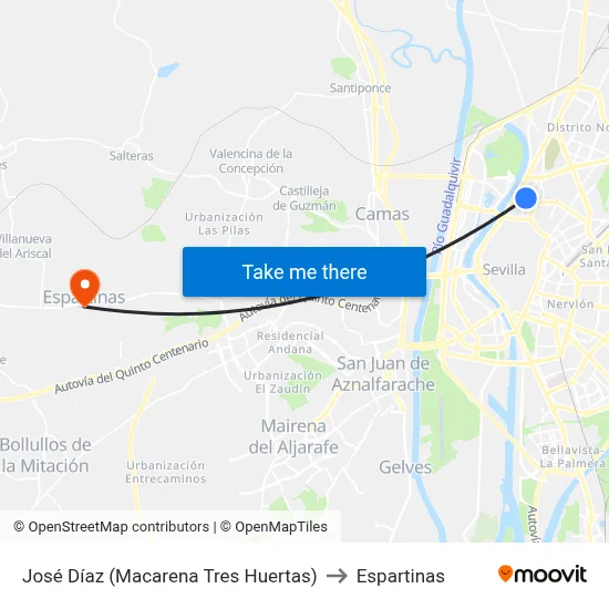 José Díaz (Macarena Tres Huertas) to Espartinas map