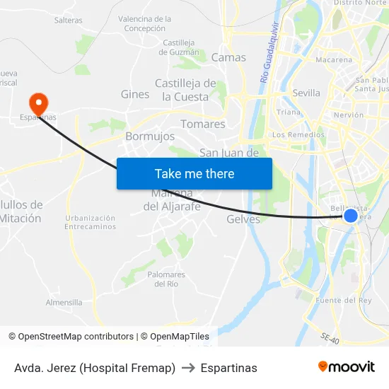 Avda. Jerez (Hospital Fremap) to Espartinas map