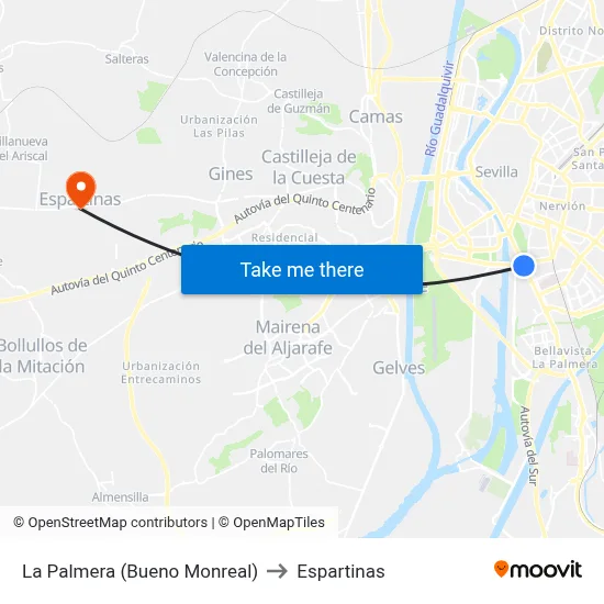 La Palmera (Bueno Monreal) to Espartinas map