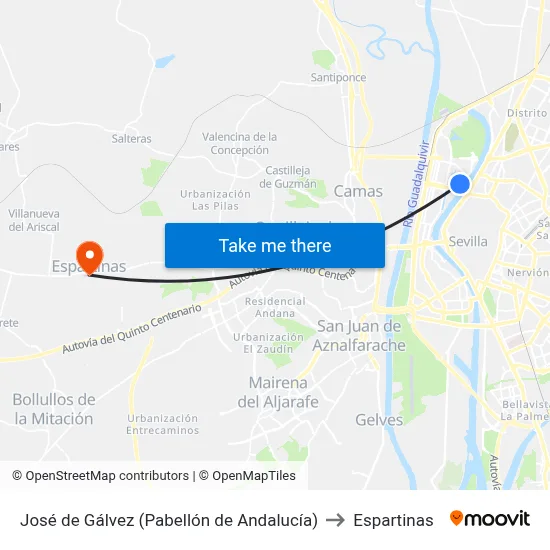 José de Gálvez (Pabellón de Andalucía) to Espartinas map