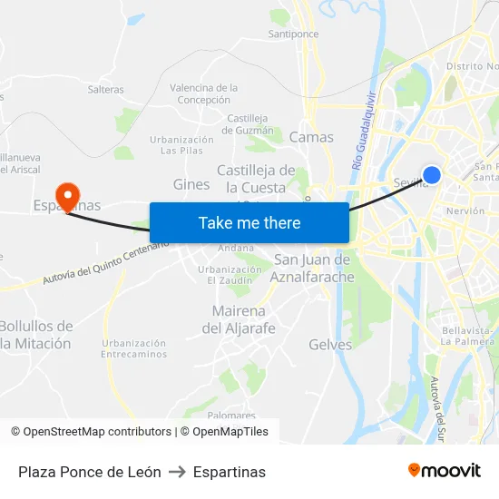 Plaza Ponce de León to Espartinas map