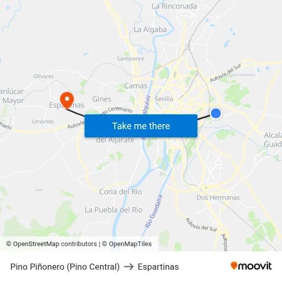 Pino Piñonero (Pino Central) to Espartinas map