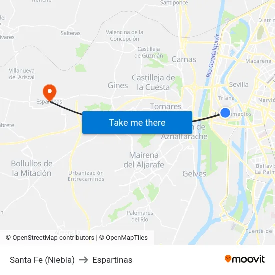 Santa Fe (Niebla) to Espartinas map