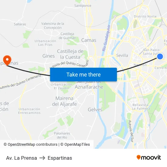 Av. La Prensa to Espartinas map