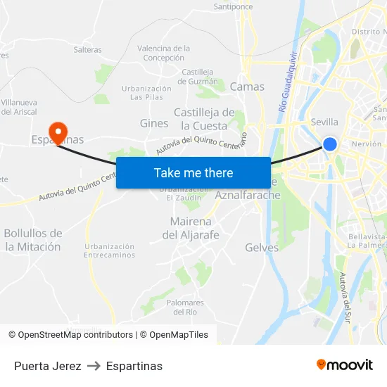 Puerta Jerez to Espartinas map