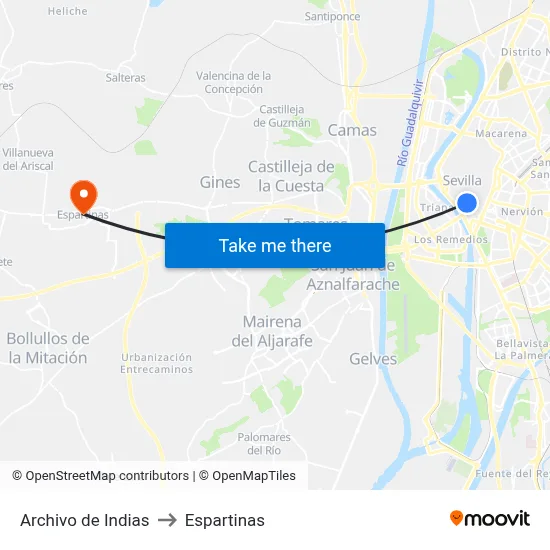 Archivo de Indias to Espartinas map