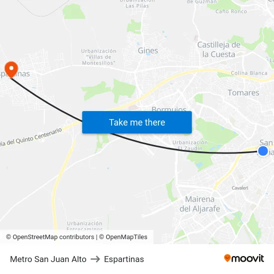 Metro San Juan Alto to Espartinas map