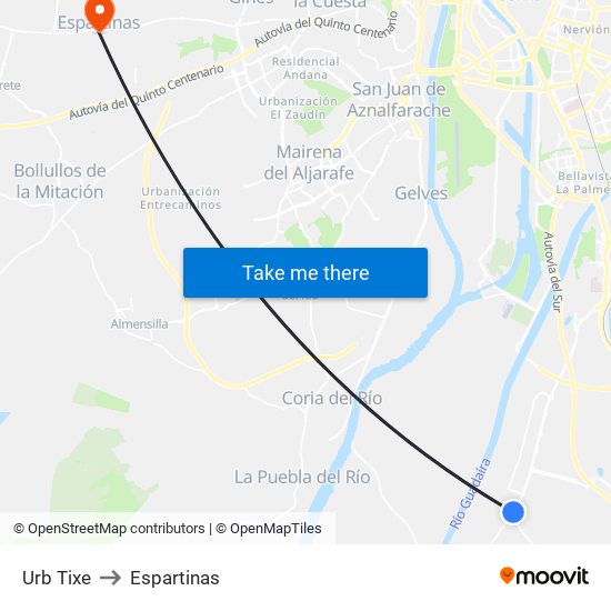 Urb Tixe to Espartinas map