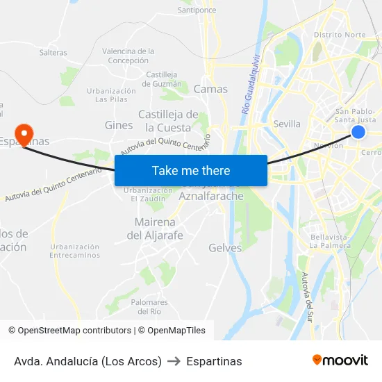 Avda. Andalucía (Los Arcos) to Espartinas map