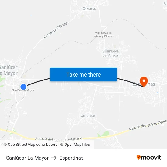 Sanlúcar La Mayor to Espartinas map