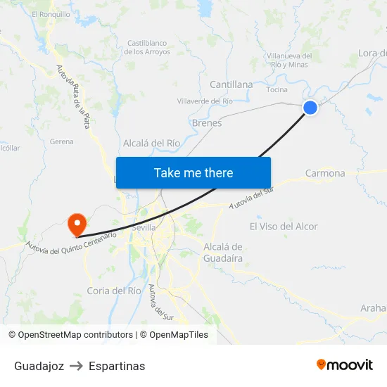 Guadajoz to Espartinas map