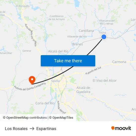 Los Rosales to Espartinas map