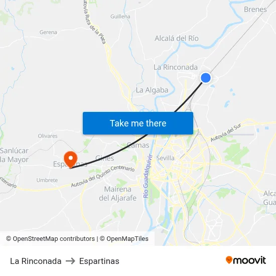 La Rinconada to Espartinas map