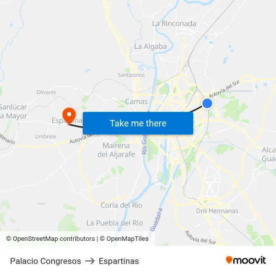 Palacio Congresos to Espartinas map