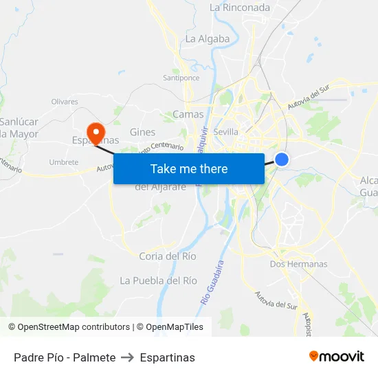 Padre Pío - Palmete to Espartinas map