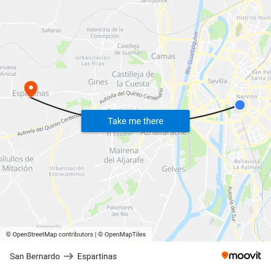 San Bernardo to Espartinas map