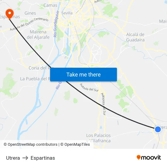 Utrera to Espartinas map