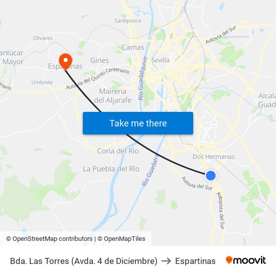 Bda. Las Torres (Avda. 4 de Diciembre) to Espartinas map