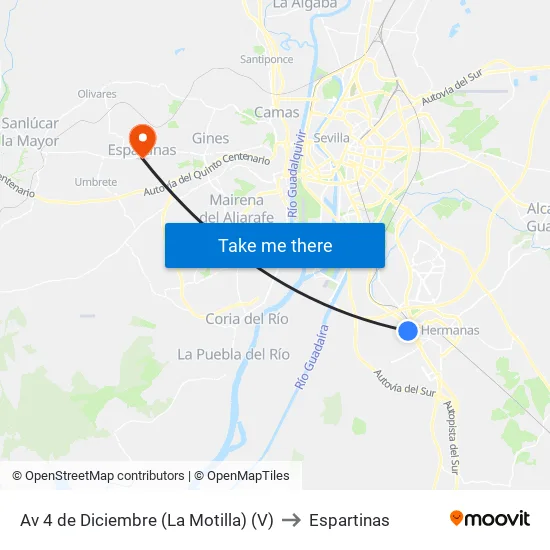 Av 4 de Diciembre (La Motilla) (V) to Espartinas map