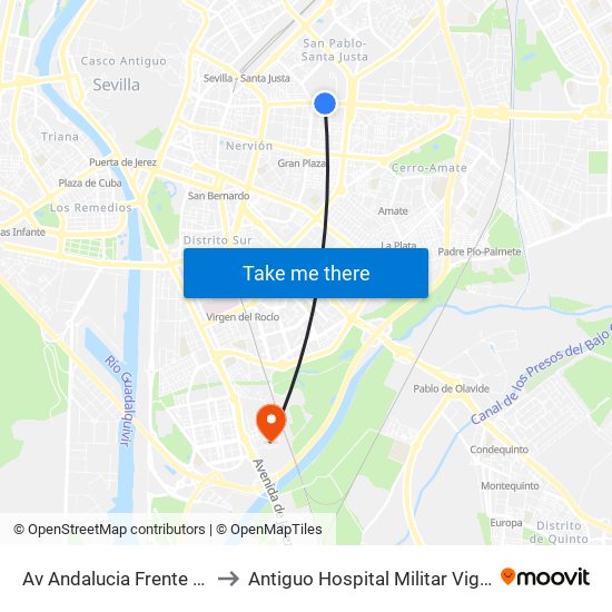 Av Andalucia Frente Cruzcampo to Antiguo Hospital Militar Vigil de Quiñoñes map