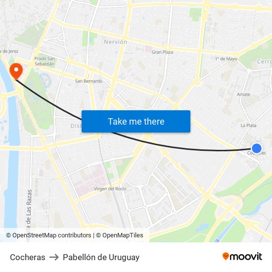 Cocheras to Pabellón de Uruguay map