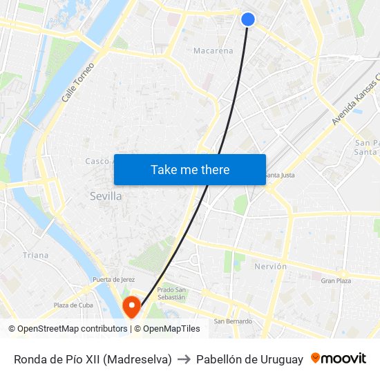 Ronda de Pío XII (Madreselva) to Pabellón de Uruguay map