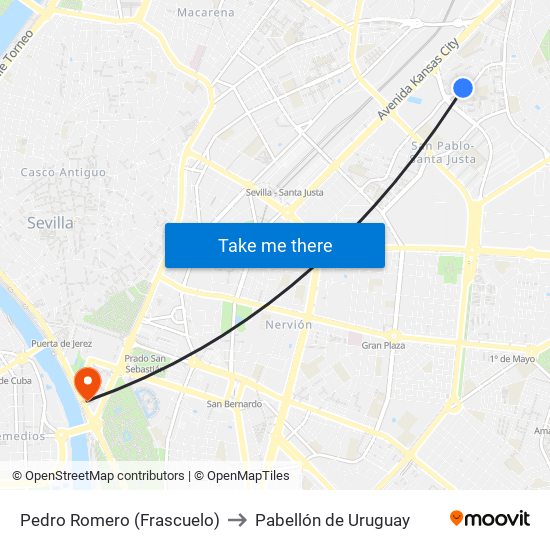 Pedro Romero (Frascuelo) to Pabellón de Uruguay map