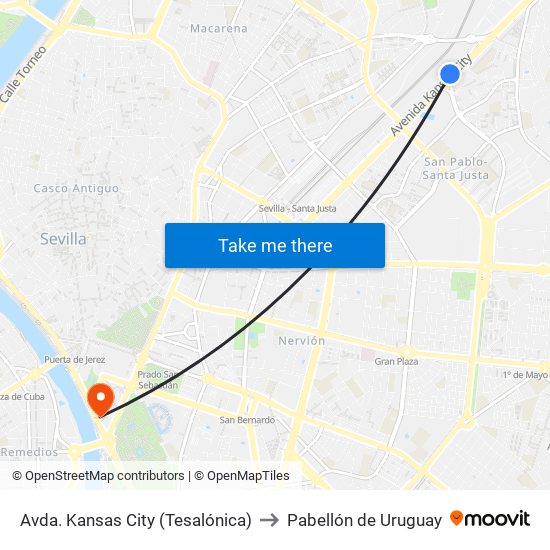 Avda. Kansas City (Tesalónica) to Pabellón de Uruguay map