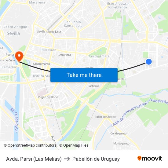 Avda. Parsi (Las Melias) to Pabellón de Uruguay map