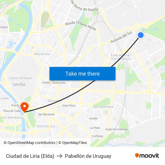 Ciudad de Liria (Elda) to Pabellón de Uruguay map