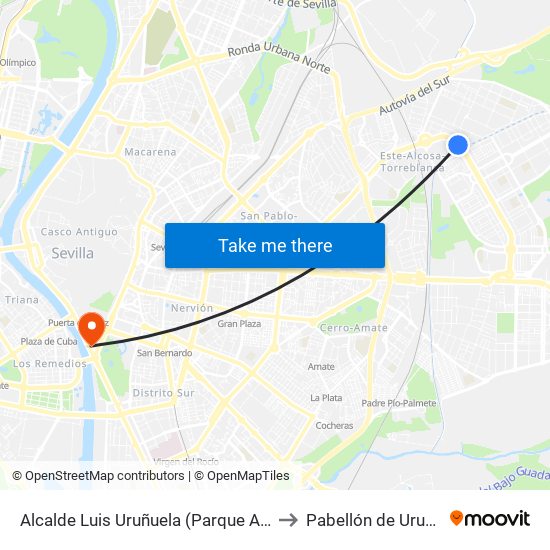 Alcalde Luis Uruñuela (Parque Alcosa) to Pabellón de Uruguay map