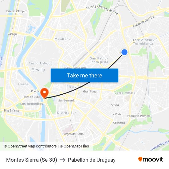 Montes Sierra (Se-30) to Pabellón de Uruguay map