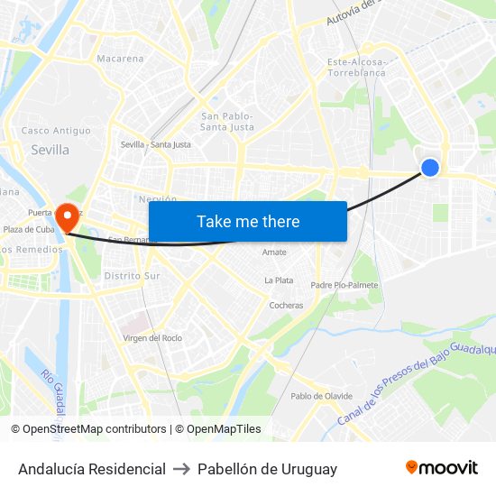 Andalucía Residencial to Pabellón de Uruguay map