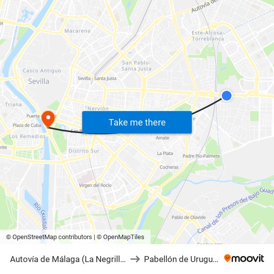 Autovía de Málaga (La Negrilla) to Pabellón de Uruguay map