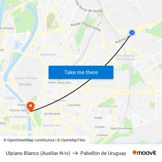 Ulpiano Blanco (Auxiliar N-Iv) to Pabellón de Uruguay map