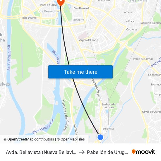 Avda. Bellavista (Nueva Bellavista) to Pabellón de Uruguay map