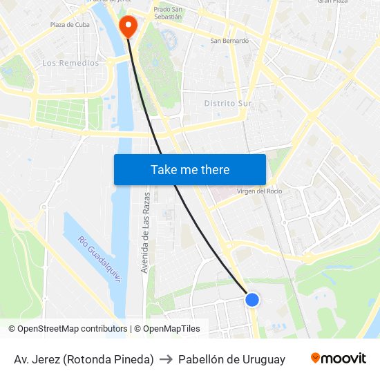 Av. Jerez (Rotonda Pineda) to Pabellón de Uruguay map